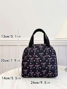 学生便携式保温午餐包，加厚可爱水果午餐手提袋，带蝴蝶结和爱心图案 - 彩色 - 查看 9