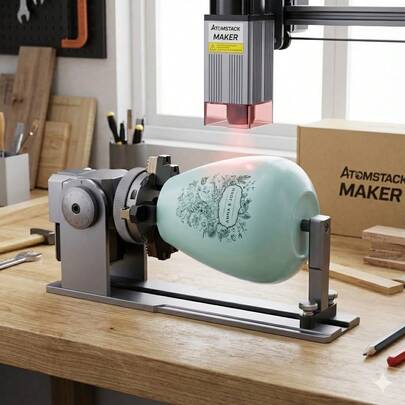 Atomstack Maker R1 PRO Multi-Functional Chuck Rotary Roller, 4-In-1 Laser Engraver Accessory For Cylinders, Rings, Spheres & Irregular Objects, 0.1mm High Precision & 6000mm/Min Speed, Ideal For Personalised Valentine's Gifts