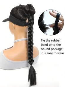 16-Inch Children's Synthetic Braided Ponytail Hair Extensions With Elastic Headband, Natural Black-Brown Wig - Multicolor - View 6