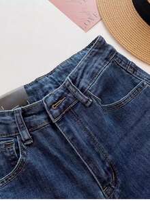 Retro Wood Ear Lace Trousers High Waist Straight Loose Slim Wide Leg  Autumn All-Match Denim Trousers For Women - Màu xanh lam - Xem 5