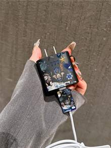 4pcs 777 Devil's Eye Charger Protector Case, Data Cable Organizer Set - 20W/18W Charger Adapter, Adapter Head Cover, Compatible With IPhone 11/12/13/14/15/16/13 Pro Max/16 Pro Max/17 Pro Max/15 Pro Max - Black - View 1