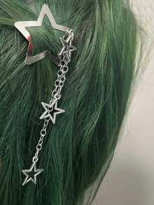Y2K Edgy Baddie Style Metal Star Pendant Hair Clip, Five-Pointed Star Side Clip For Hairstyle Decoration, Claw Clips, Hair Slide, Hair Barrettes, Hair Accessories For Women, Head Accessories, Hairpin - Silver - View 2