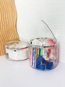 大容量时尚美甲收纳盒，带压力盖，透明圆柱形，可收纳美甲工具、化妆棉、杂物等，兼具整理和展示功能 - 無色 - 查看 2