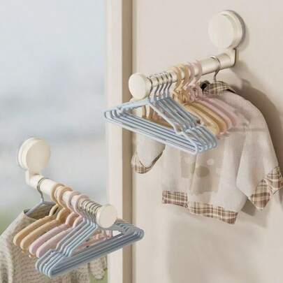 Organizador de almacenamiento de ropa para balcón con ventosa, sin necesidad de taladrar, perchero retráctil de pared multifuncional
