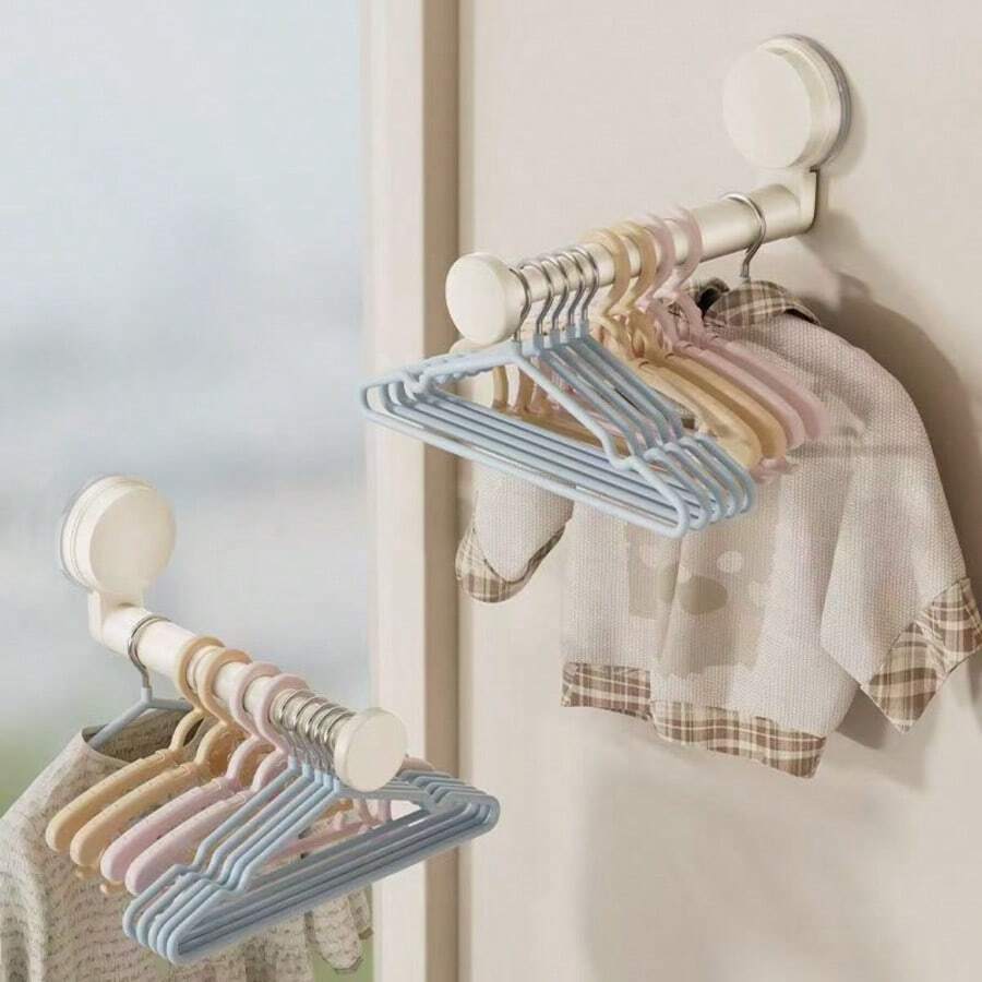 吸盘式阳台衣架收纳整理架，免钻孔，多功能壁挂式可伸缩衣架 - 均碼 - 查看 1