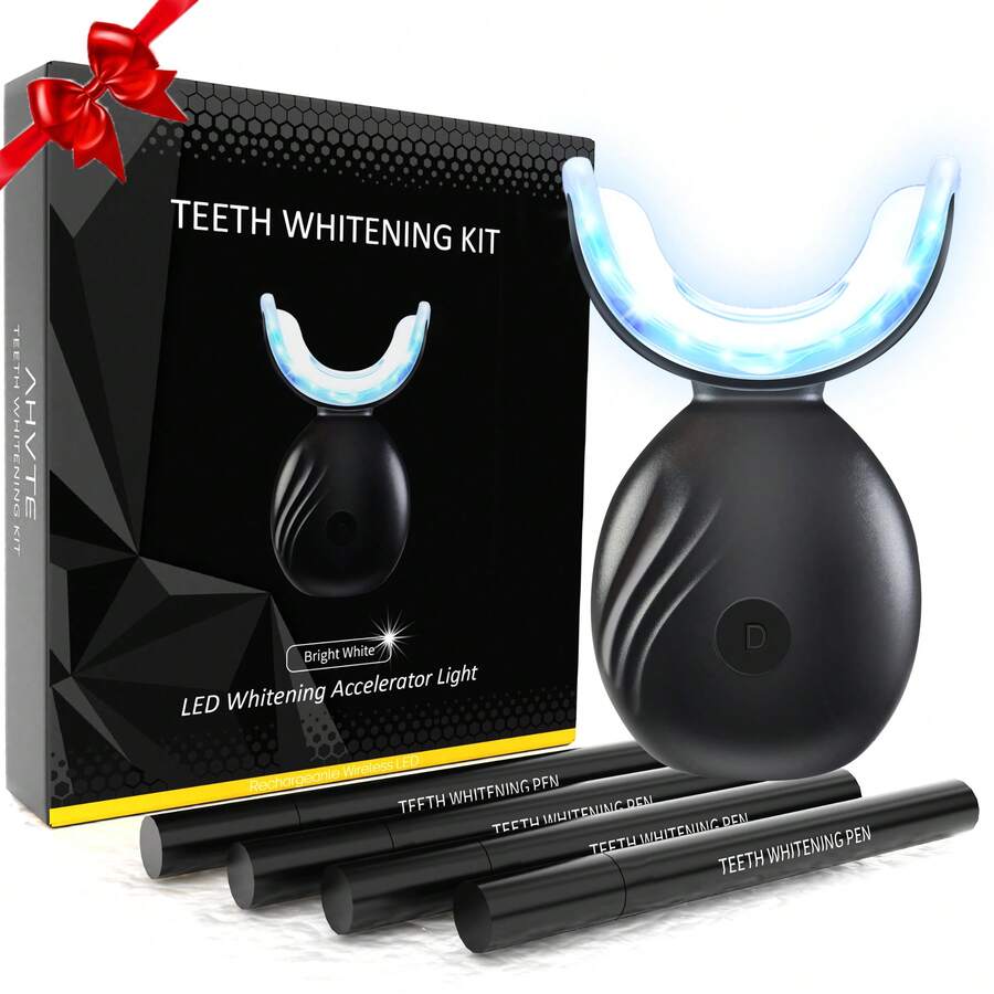 LED Teeth Whitening Kit, Teeth Whitening Tool | Luxury Home Teeth Whitening System LED Light (400mAh Battery), Comes With 4 Pcs 3ml Teeth Whitening Gel Essence, Suitable For People Who Care About Oral Care - màu đen - Xem 1