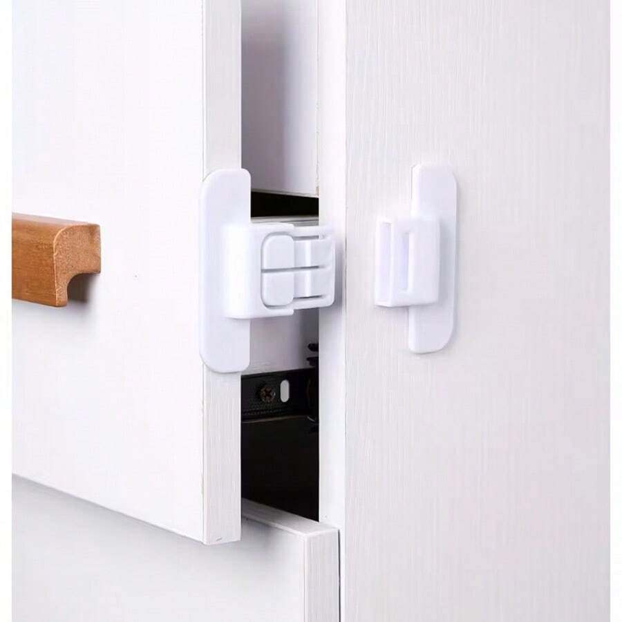 1 Set Safety Locks, No Drilling Self-Adhesive Anti-Pinch Quick Locks, Universal Fridge Door Fixers, Drawer Storage Box Auto Locks, Plastic Locks For Unclosable Items, Double Lock Design To Prevent Opening