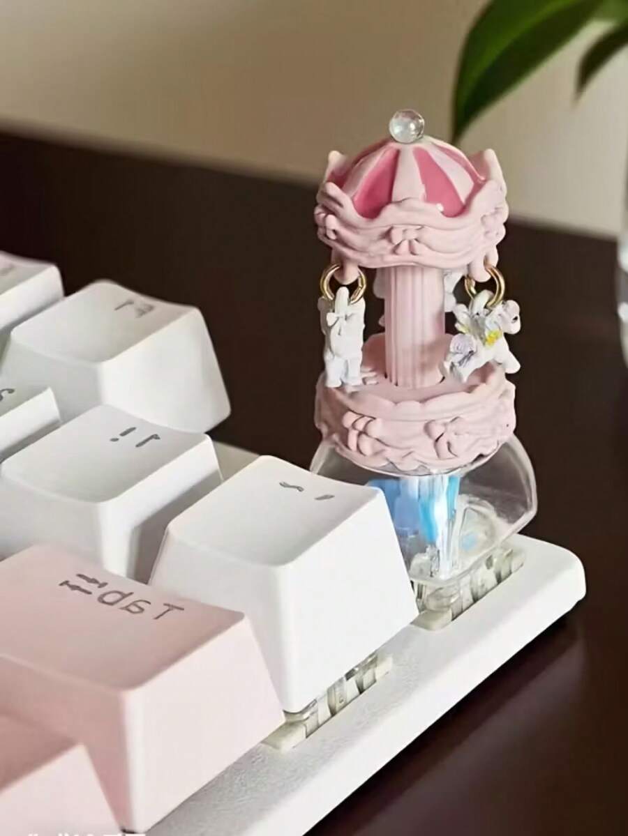 Cute Carousel Keycap - Handmade Cherry MX Switch Replacement Keycap, Pink & White Color, Floral Pattern, Durable Plastic Material, Suitable For Mechanical Keyboards, Perfect Gift For Women, Girlfriend, Wife, Daughter, Mother Or Girls, Adorable Keychain Accessory, Keyboard Accessory, Fun Design, Smooth Texture.