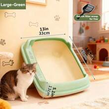 1 Pc Large Cat Litter Box, Designed For Large Cats To Prevent Urine From Spilling Out, Easy To Clean, Comes With A Shovel