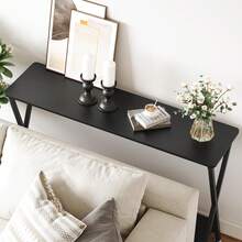 Hodeffior 80cm/105cm Langschmaler Konsoltisch mit 2 Regalen – Zweistufiger Sofatisch für Eingang, Flur, Wohnzimmer & Schlafzimmer, Landhausstil - Schwarz - Übersicht 7