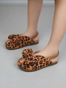 1 Pair Baby Girls' Casual Flat Sandals, Fashion Bow Slip-On Holiday Sandals - Brown - View 1