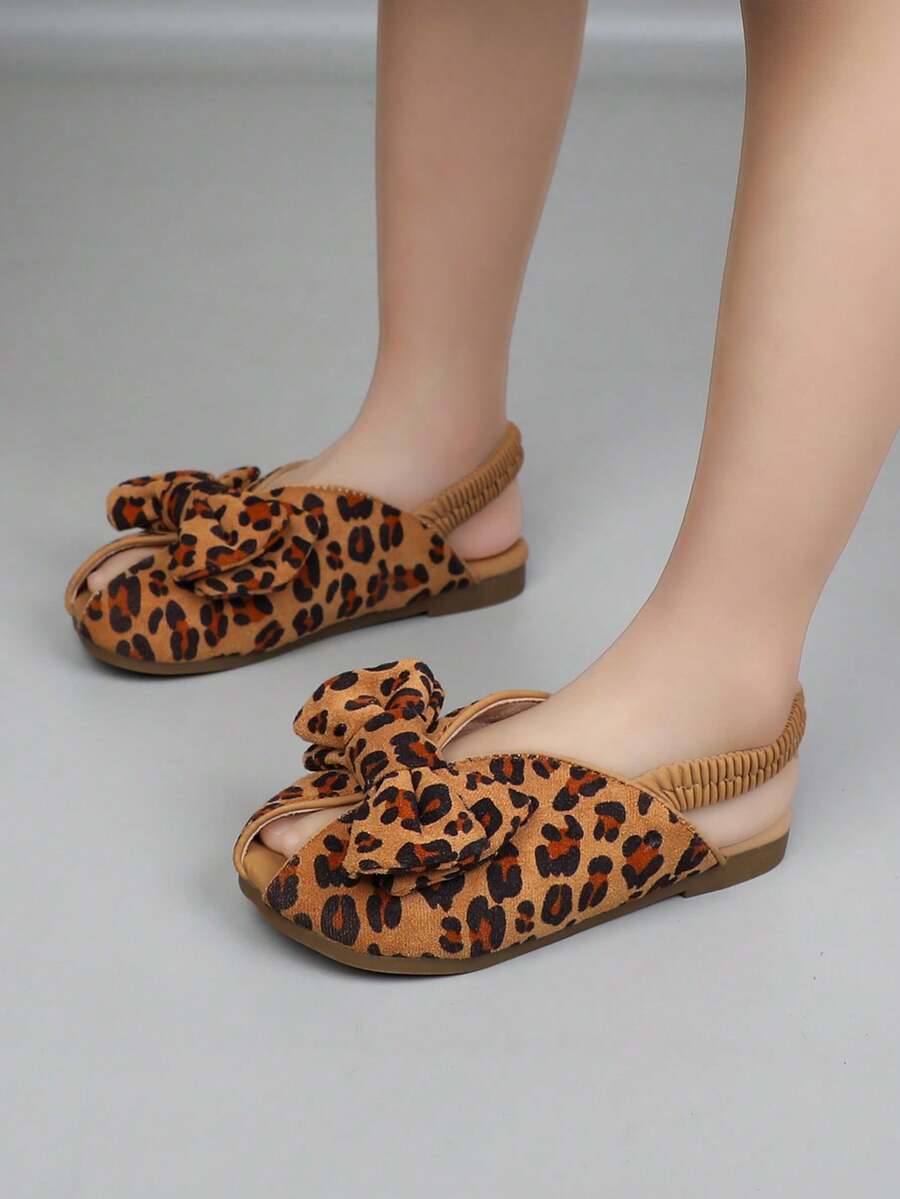 1 Pair Baby Girls' Casual Flat Sandals, Fashion Bow Slip-On Holiday Sandals - Brown - View 1