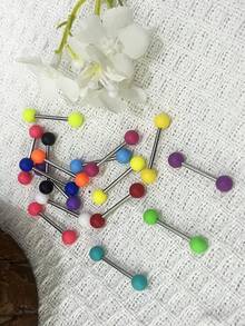 16pcs European And American Popular Rainbow Candy-Colored Stainless Steel & Acrylic Tongue Studs/Tongue Rings Piercing Jewelry For Men And Women