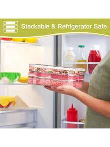 可堆叠冰箱肉类储存盒，适用于培根和午餐肉，双层盖食品储存容器，非常适合储存冷切肉、奶酪、午餐肉、萨拉米香肠等，是备餐和储存的理想选择。 - 彩色 - 查看 6