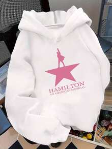 Women'S Y2K Style Hamilton Musical Inspired Hooded Sweatshirt - Official  Musical Graphic Print, Cozy Fleece Pullover With Star & Hamilton Lettering, Machine Washable All-Season Casual Wear, S-Xxl Sizes Available, Comfortable Clothing Women Winter Clotheshoodie,Christmas Outfit WomenchristmasWomen's Oversized Hoodie - 白色 - 查看 12