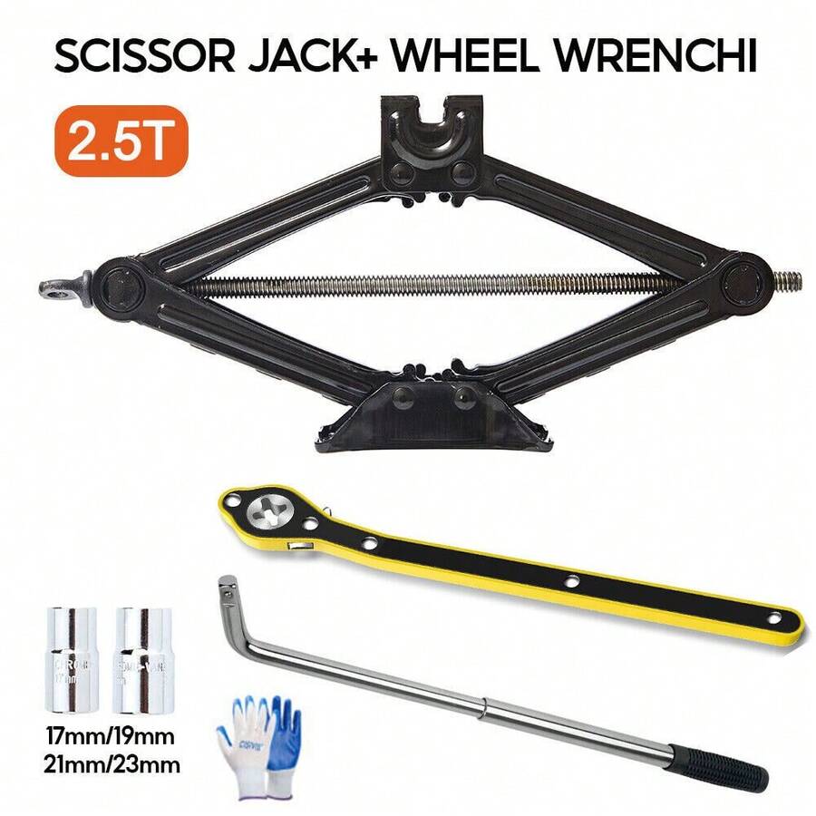 2.5T Scissor Jack + Extendable Wheel Wrench Brace Socket Car Van Tire Hand Tool - Black - View 1