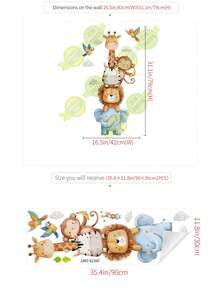 1pc Animal Tiger Lion Background Wall Sticker, Children's Room Giraffe Self-Adhesive Wallpaper - Multicolor - View 7