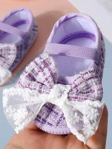 1 Pair Infant Shoes, Suitable For Indoor, Outdoor And Party Wear, Anti-Slip Sole Design To Help Walking, Soft Flat Infant Shoes - Purple - View 3