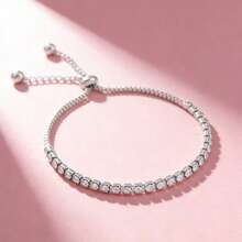 925银时尚低调奢华精致钻石镶嵌水晶滑动手链，是聚会、派对和节日的最佳选择。 - 銀色 - 查看 5