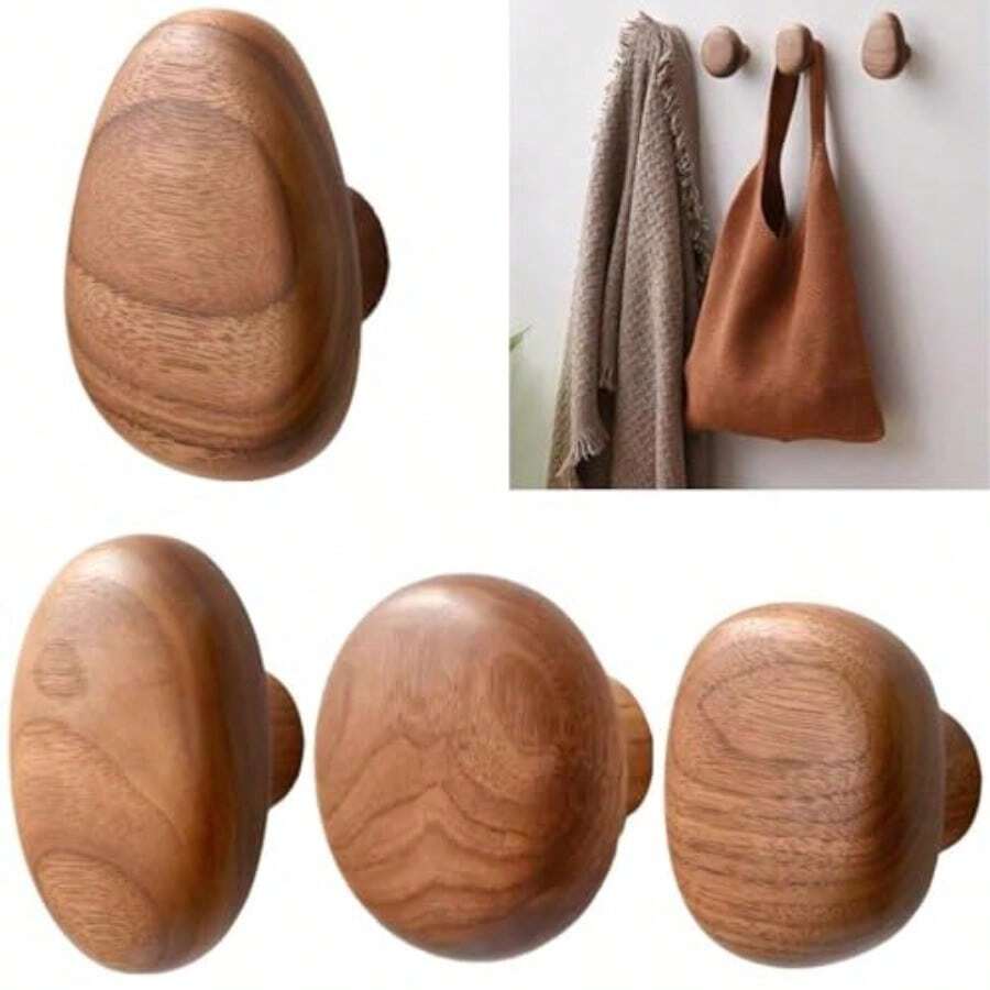 XGYGancos de Madera para Aigos 4  ooks Percero de Madera Ganco de Madera de Un Cono Montado En Pared Percero de Pared Rústico para Sala de Estar Aigos Colgantes Soreros - Se muestra - Ver 1