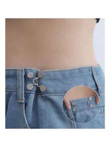 2pcs No-Sew Adjustable Denim Waistband Tighteners, Invisible Jean Button Pins For Pants & Clothing - Durable Metal Waist Extenders, Reusable Waistband Tighteners, White - Multicolor - View 8