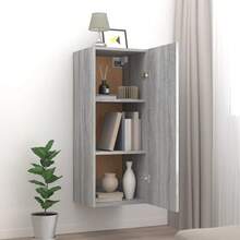 Larryhot Armario de pared madera contrachapada gris Sonoma 34,5x34x90 cm, Fácil de montar, elegante y hermoso, y conveniente para almacenar artículos, es una opción ideal para el almacenamiento y la decoración del hogar. - Gris - Ver 3