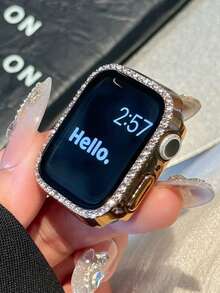 1 pieza Protector de pantalla de vidrio templado ultra delgado, resistente a arañazos y decorado con cristales de imitación de color oro rosa, compatible con Apple Watch 40/41/42/44/45/46/49mm, aplicable a Series Ultra/SE/10/9/8/7/6/5/4, accesorio de funda protectora para smartwatch - Oro rosa - Ver 6