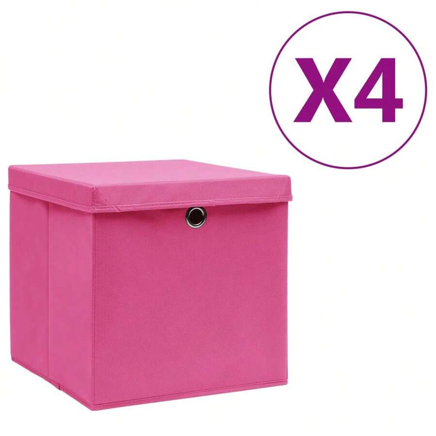 Cajas de almacenamiento vidaXL con tapa, 4 unidades, 28x28x28 cm, rosa - Rosa - Ver 1