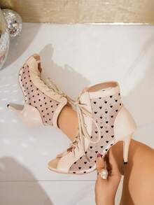 Peep Toe Ankle Boots For Women, New Spring/Summer/Autumn Suede Leather Zipper Back Stiletto Heel Jazz Dance Shoes, Sexy & Cool Style, Suitable For Summer Dates & Parties, Black Suede Material, Fashionable Stiletto Heels - Khaki - View 3