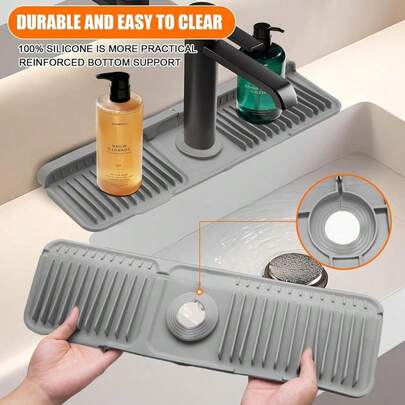 2Pcs 61cm Alfombrilla Protectora para Grifo, Bandeja de Secado Rápido con Recogedor de Goteo, Reutilizable para Cocina y Tocador de Baño