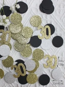 Conjunto com 100 unidades de confete preto, dourado e prateado para festa de 30 anos, decoração de mesa com o número 30 brilhante, artigos para festa "Dirty Thirty" (30 anos), confete para espalhar na comemoração de aniversário. - Multicolorido - Ver 3