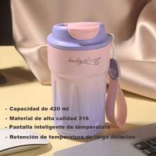 Botella Térmica 420ml, Taza de agua con pantalla de temperatura inteligente,Taza de Café de Acero Inoxidable Hermética Portátil con Asa, para Bebidas Frías/Calientes (Viaje/Exterior) - Morado - Ver 1