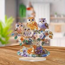1pc Crystal Owl Figurine, Colorful Acrylic Material, 2D Flat Printing, Perfect Gift For Friends On Valentine's Day, Also Ideal Home And Office Desk Decor, Owl Home Decoration - Multicolor - View 5