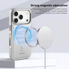 1pc Aunote Grey/White/Brown Luxury Litchi Grain PU Leather Magnetic Phone Case, Featuring Fashionable Electroplated Silver Frame, Slip-Resistant, Dirt-Proof And Durable, Strongest Magnetic Support For Wireless Charging, Car Mount And Various Scenarios, Suitable For IPhone 16/16pro/16pro Max/17/17pro/17Air/17pro Max, Unisex Phone Case Gift - White - View 5