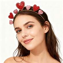 1pc Valentine's Day Headband, Red Heart Shaped Glitter Hairband