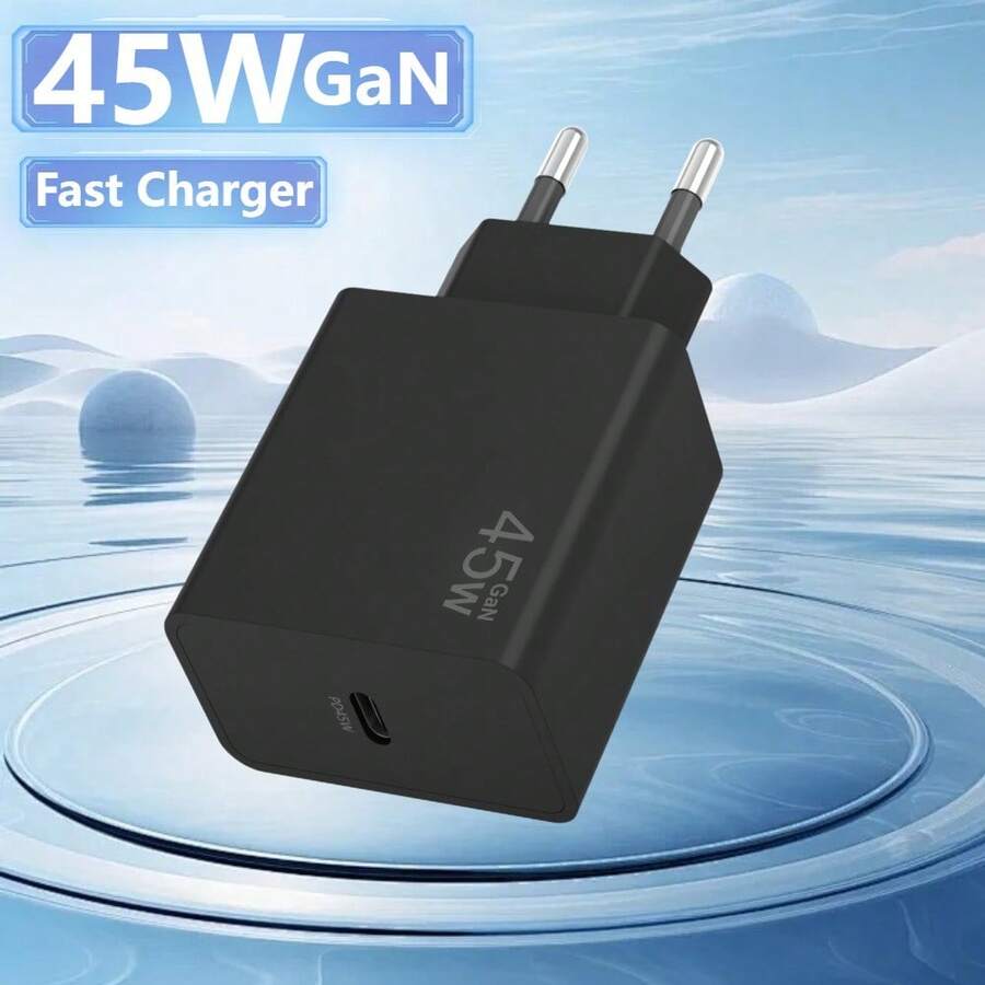 45W GaN PD 3.0 Fast Charging Kit - USB-C GaN Power Adapter Plug - Compatible With IPhone 17/16/15 Pro Max, Galaxy S25/S24, Black Compact Fast Charging Adapter, High Output Power