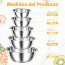Juego de Bowl de ro Inidable de 6 Piezas Bowls de Cocina Bowls para Mezclar Ensaladas Ideal para Cocinar Hornear y Servir Ensaladas de Frutas 5 bowls + 1 esponja - Plateado - Ver 3
