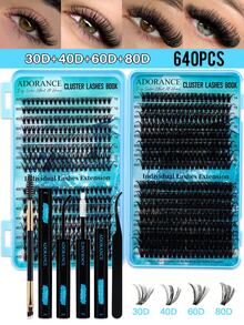 2208PCS Lash Clusters D Curl 15 Styles Mixed 10-16mm/14-20mm Mega Volume Cat&Doll Lashes Wispy Lashes Individual Eyelashes Kit With BOND&SEAL Lash Remover Tweezers And Brush, Perfect For Beginners & Proficient, DlY At Home Easily, Easy Apply For Makeup Daily - màu đen - Xem 14