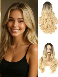 [Charming Gold Wavy Wig] - Heat Resistant Synthetic Hair, Versatile Middle Eastern Style For Daily Wear & Parties - Multicolor - View 13