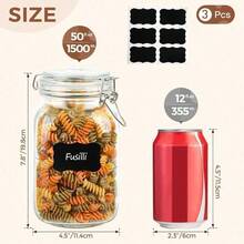 Juego de 3 Tarros de Vidrio Herméticos para Almacenamiento de Alimentos, Frascos de Vidrio, Recipientes de Vidrio de Cocina para Harina, Cereales, Café, Pasta, Incluye etiquetas (Chico 1.5 L).pasta/toper de almacenamiento/contenedor de alimentos - Chico 1.5 L - Ver 4