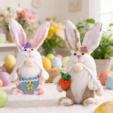 1pc Easter Theme Decor Figurine, Creative Rabbit Ear Gnome Couple Figurine, Desktop Ornament, Window Display, Party Decoration, Home Decor