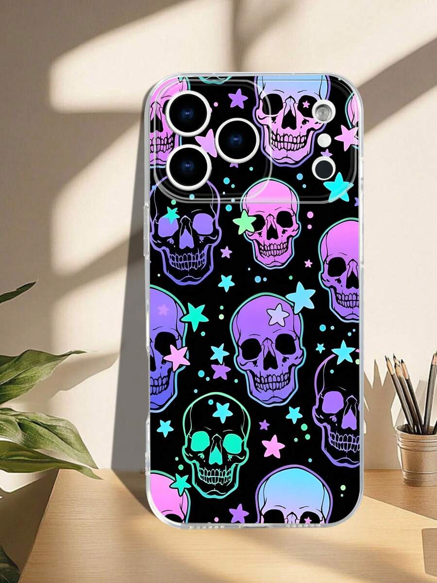 Funda transparente con diseño de calaveras coloridas y estrellas, estilo creativo y de moda, funda transparente para teléfono Apple iPhone17 Pro Max, 17 Pro, 17 Air, 16 Pro Max, 16 Pro, 16E, 17, 16, 15, 14, 13, 12, 11, Plus, Pro, Pro Max Cases, para Galaxy S25, S24, S23, S22, S24, Galaxy A5, A35, A32, A04, A03, A06, y para Moto G15, Moto E22, Moto G24, Moto G14, Moto G22, Moto G85, Moto E13, Moto G53, Moto G32, Moto G84, Funda protectora transparente de TPU suave a prueba de golpes, ideal como regalo para mujeres y amantes de la moda - transparente - Ver 1