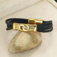 Unisex Stainless Steel & Leather Bracelet, Braided Rope Design Bracelet For Women, Totem Personalized Wristband, Suitable As Valentine's Day Gift For Girlfriend Or Best Friend