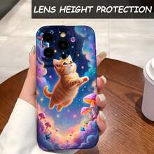 1PC Phone Case ,  Cat Floating In Space With Mushrooms , Stylish Phone Case, Phone Decoration, All-around Lens Protection, Creative Small Gift, Funny Gift for Boys and Girls - Negro - Ver 4
