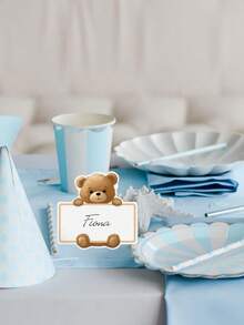 50 piezas Tarjetas de felicitación 3D de oso de peluche, Tarjetas con diseño de oso de peluche, Tarjetas de vacaciones, Tarjetas del Día de San Valentín, Tarjetas de regreso a la escuela, Papelería, Etiquetas plegables en blanco con diseño de lindo oso de peluche marrón, Tarjetas de asiento de estudiante, Tarjetas de compañeros de clase - Multicolor - Ver 8