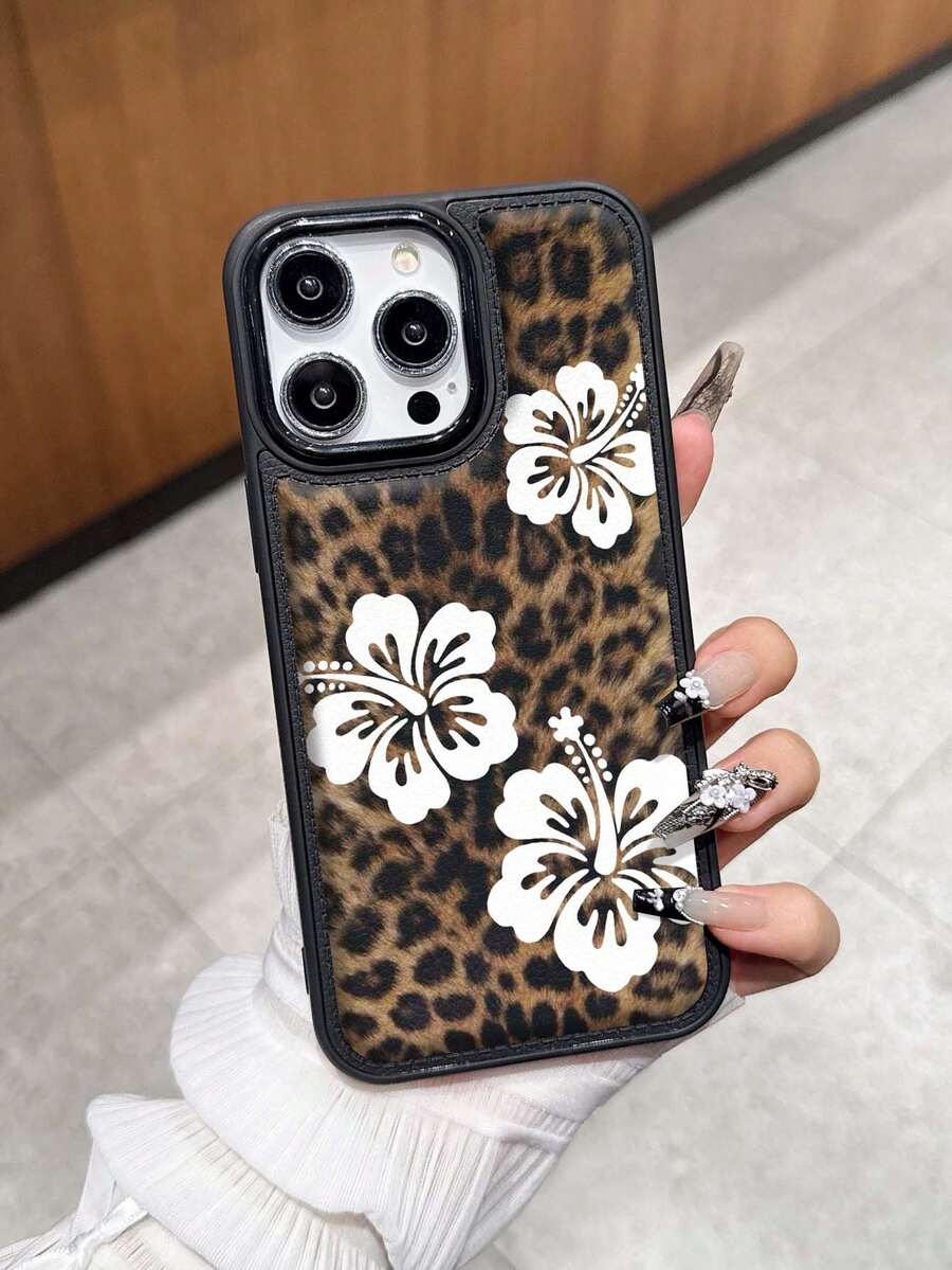 Leopard Floral Pattern Anti-Drop Black Crocodile Texture Phone Case Compatible With IPhone 17/16 Pro Max, 14/13, 16 12, 11 Pro Max, XS Max, X, XR, 8, 7, 14 Plus, Suitable As Birthday Gift, Girlfriend, Boyfriend Or Personal Use - Black - View 1