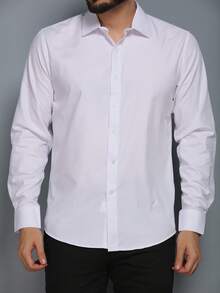 Men's Slim Fit Long-Sleeved Dress Shirt - White - View 3