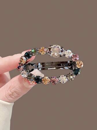 1 Elegant Multi-Color Rhinestone Hair Clip With Spring Clip, Suitable For Women, Parties, Weddings, Daily Use - Upright Safety Hair Clip, Hanging Ponytail Clip, Headband - Bohemian Style Hair Accessories, Ponytail Rack, Bright Colors, Accessories, Party Clothing, Women's Accessories, Claw Clips, Hair Slide, Hair Barrettes