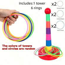 6pcs/9pcs/12pcs Colorful Plastic Ring Toss Game Set, Interactive Indoor/Outdoor Toy, Outdoor Hoopla Game, Suitable For Parties, Competitions, Adults And Group Activities, Multi-Color Hoops Perfect For Backyard, Lawn, Birthday Decor, Summer Beach Carnival - Multicolor - View 14