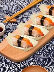 50pcs Sushi Boats, Natural Bamboo Disposable Canoe, Bamboo Boat-Shaped Plates For Appetizers, Disposable Wooden Leaf-Shaped Sushi Trays, Food Dishes Bowls, Suitable For Catering, Home, Hawaiian Wedding Party Supplies - Multicolor - View 5